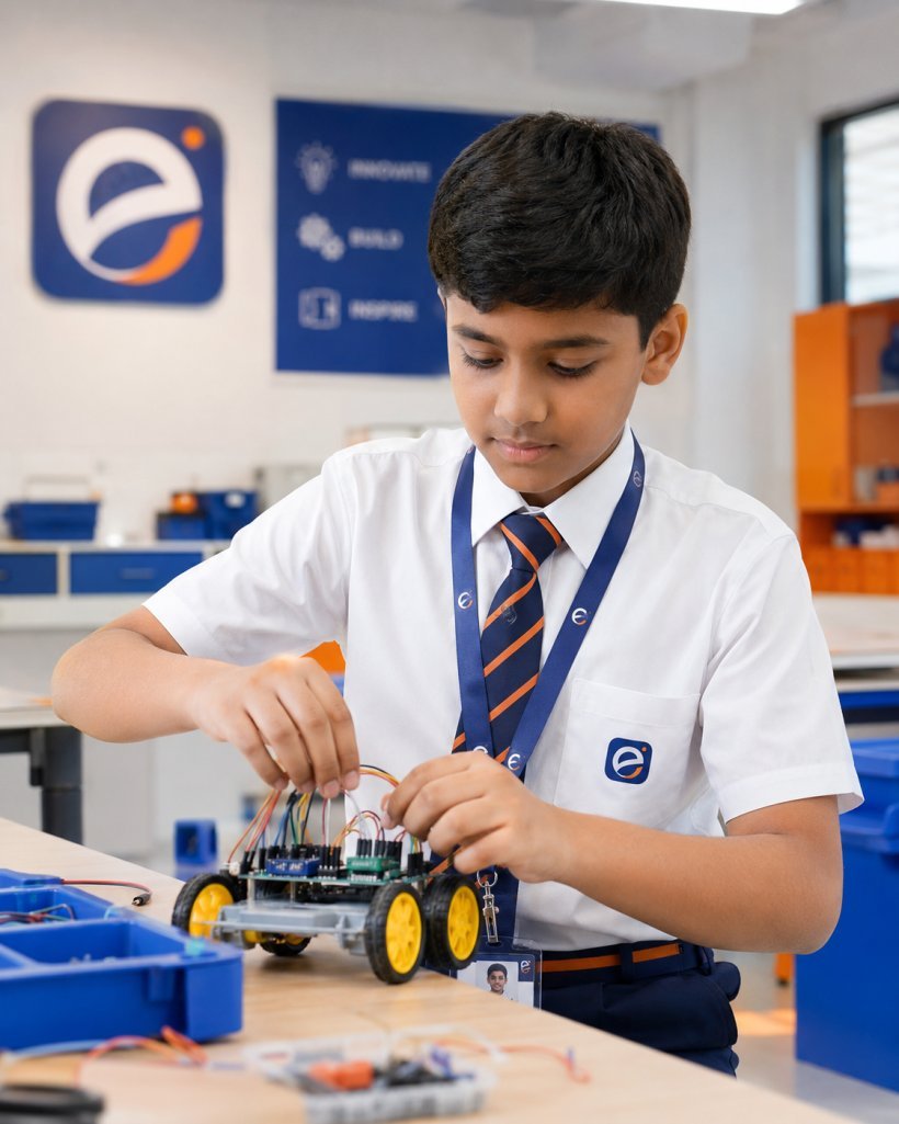 Experia Gurukul student building a robotics project